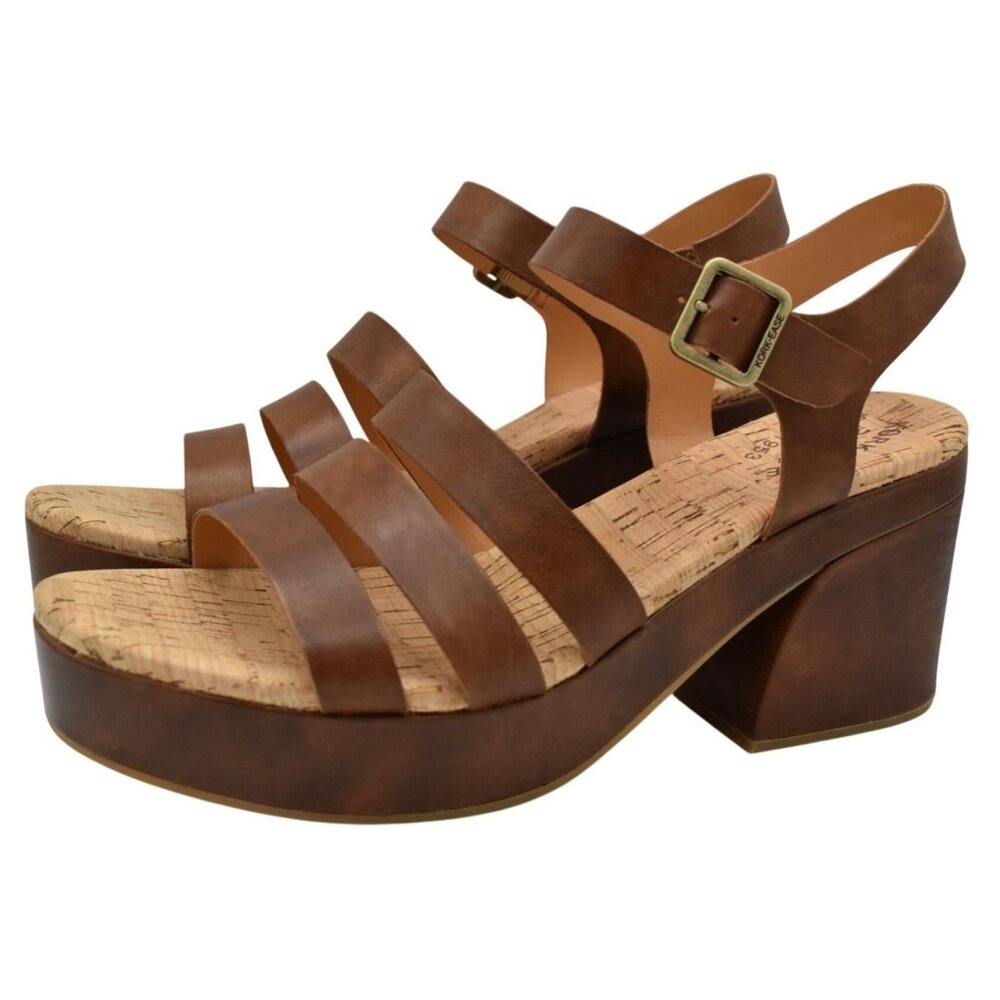 Kork-Ease Women 11 Pasha Brown Full Grain Leather Heeled Strappy Platform Sandal